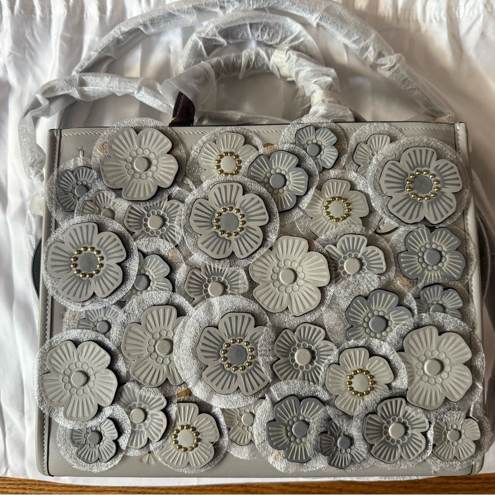 Floral Embellished Gray Handbag